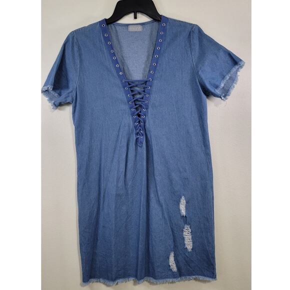 Mint Dress Womens Medium Distressed Dress Short Sleeved Casual Boho Cowgirl - Picture 1 of 8